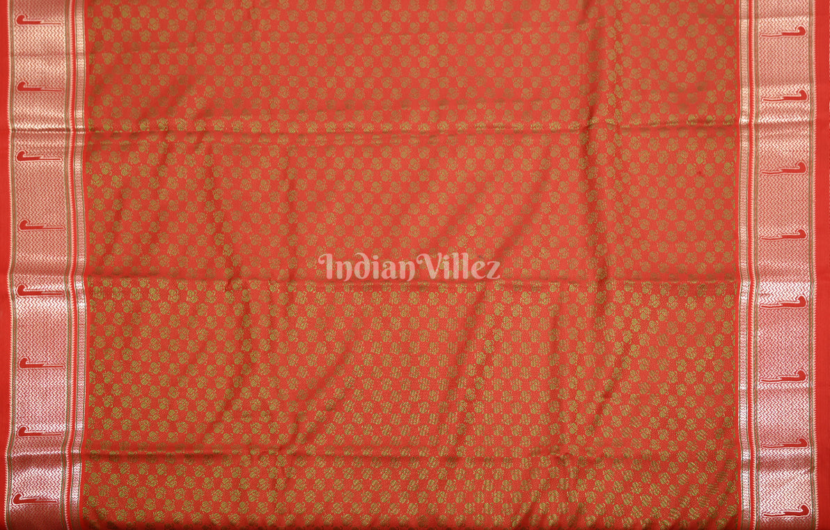 Mehendi Green Red  Kanjivaram Silk Saree