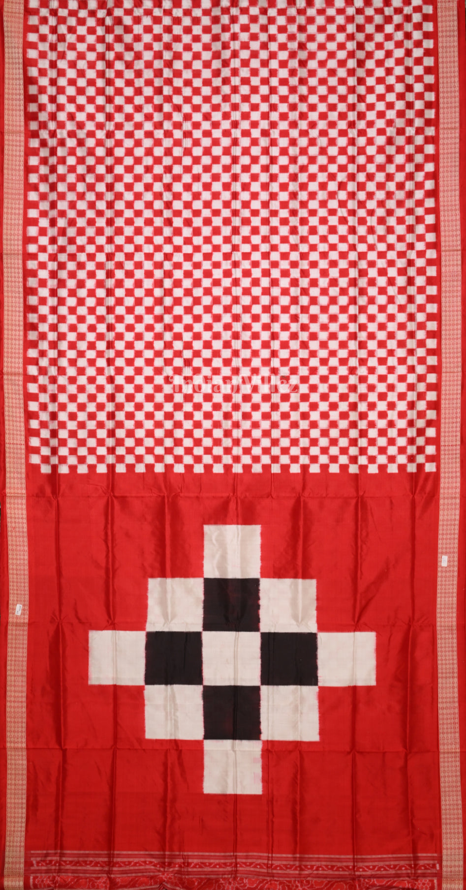 White Red Mini Pasapali Odisha Ikat sambalpuri Silk Saree with Pasapali Pallu
