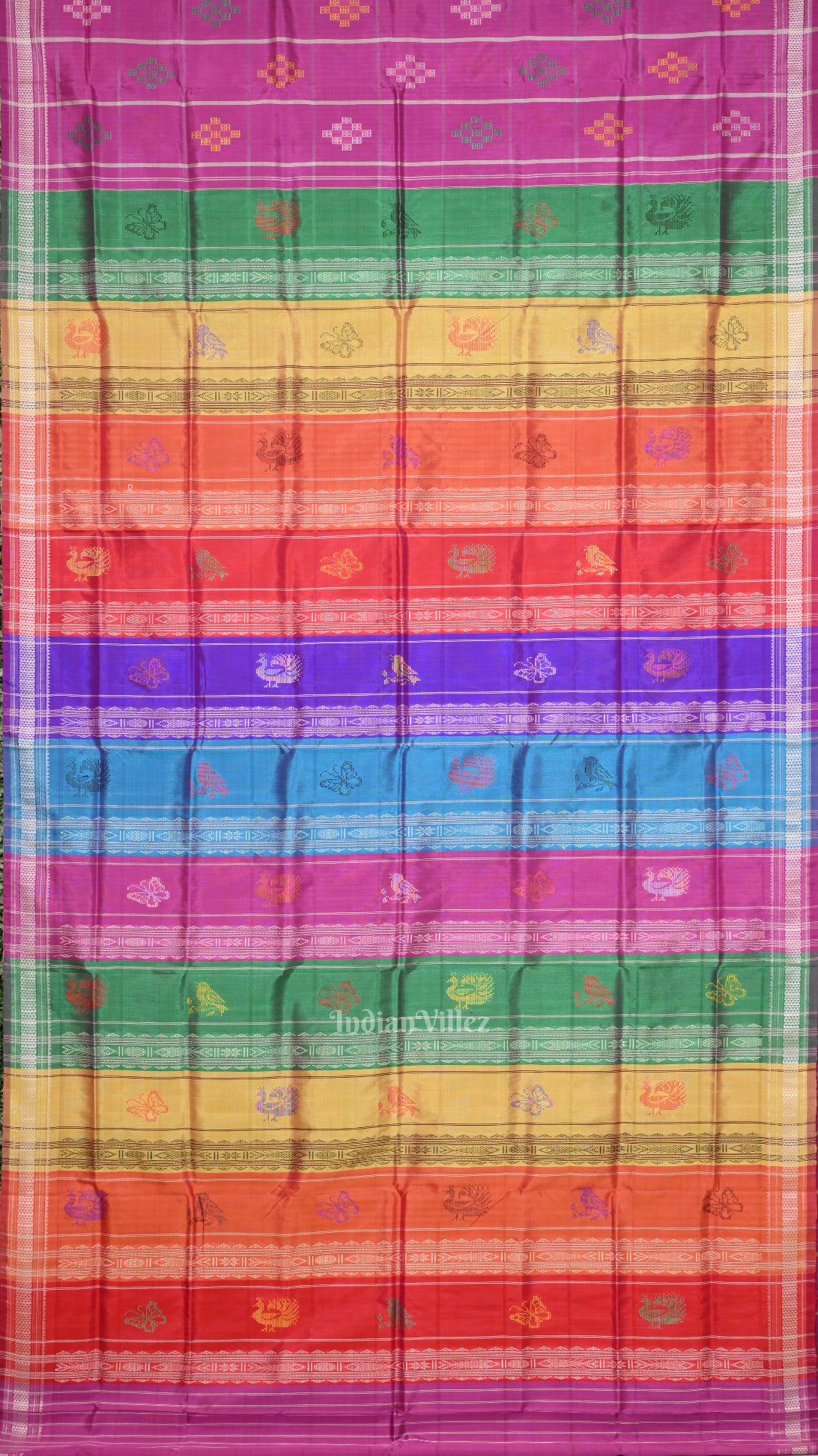 Rani Pink Body  Pasapali With Double Pallu Berhampuri Silk Saree