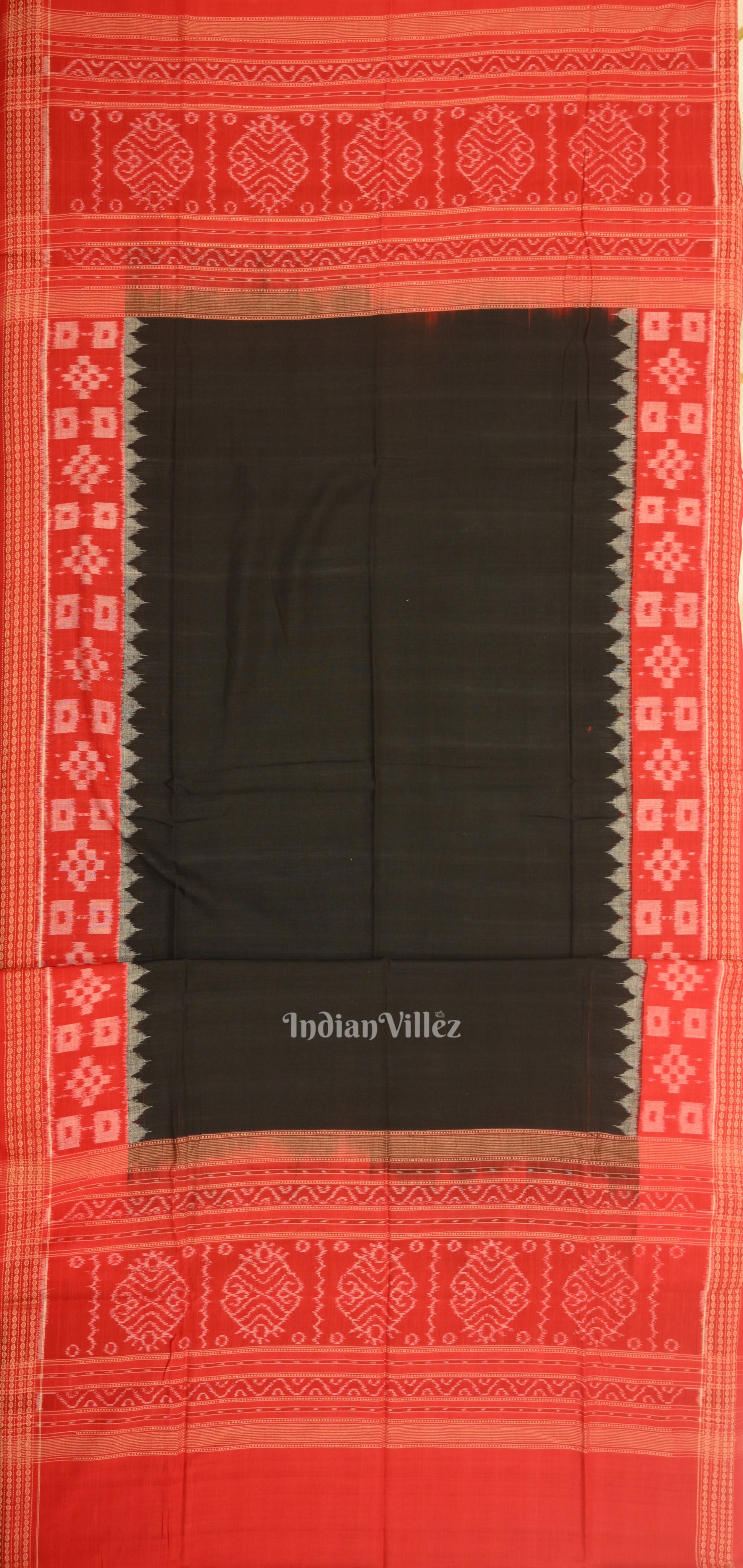 Red Black Odisha Ikat Sambalpuri Dress Set & Dupatta