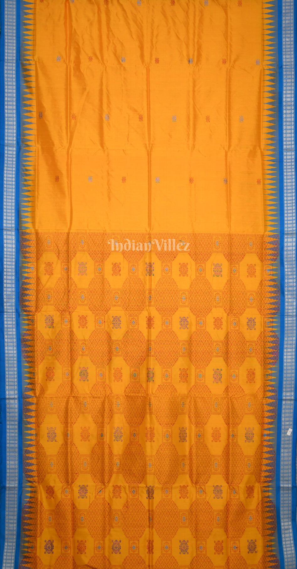 Orange Blue Tribal Design Odisha Ikat Bomkai Sambalpuri Silk Saree