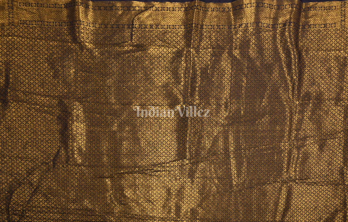 Reddish Orange Blue Kanjivaram Silk Saree