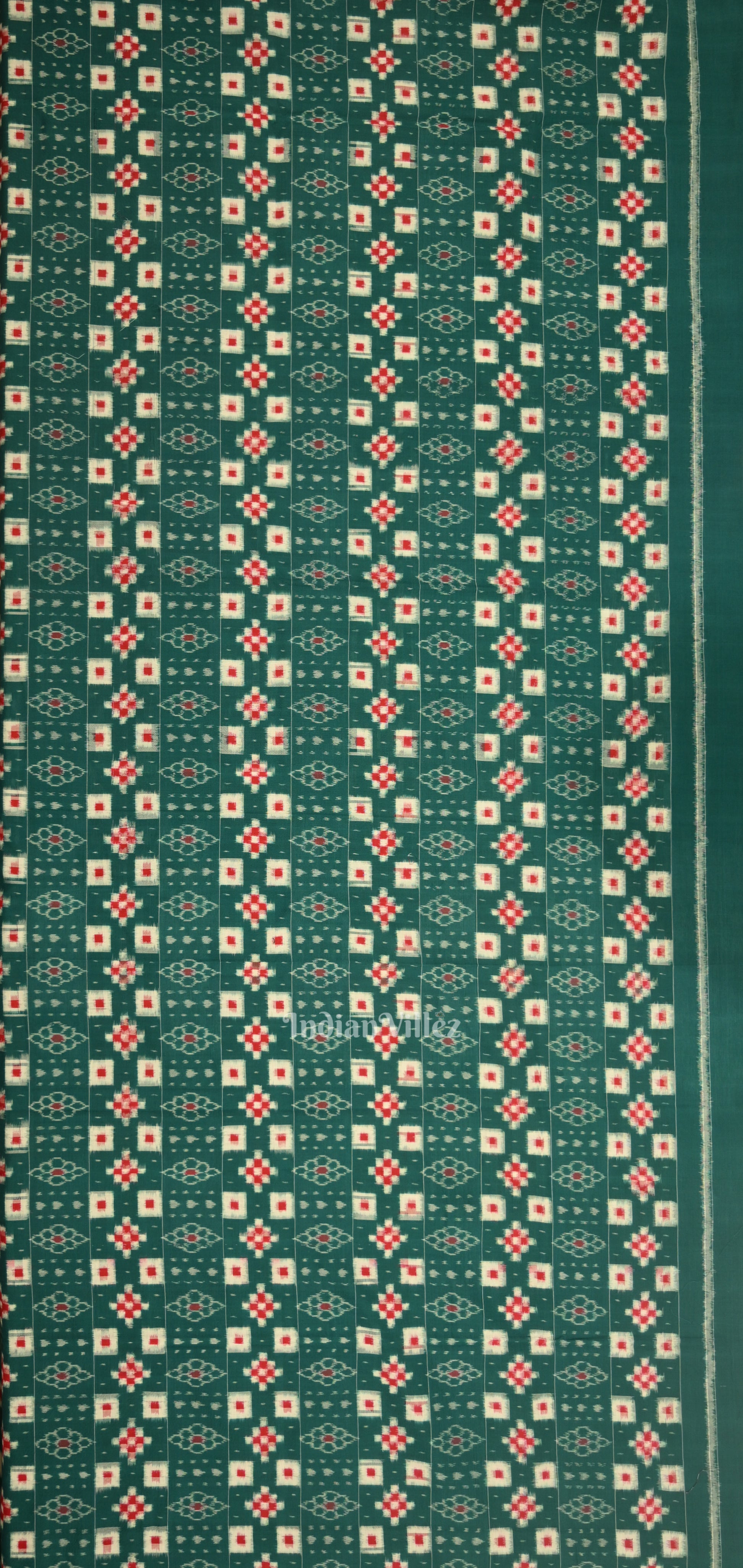Green Red Pasapali Odisha Ikat Sambalpuri Dress Set & Dupatta