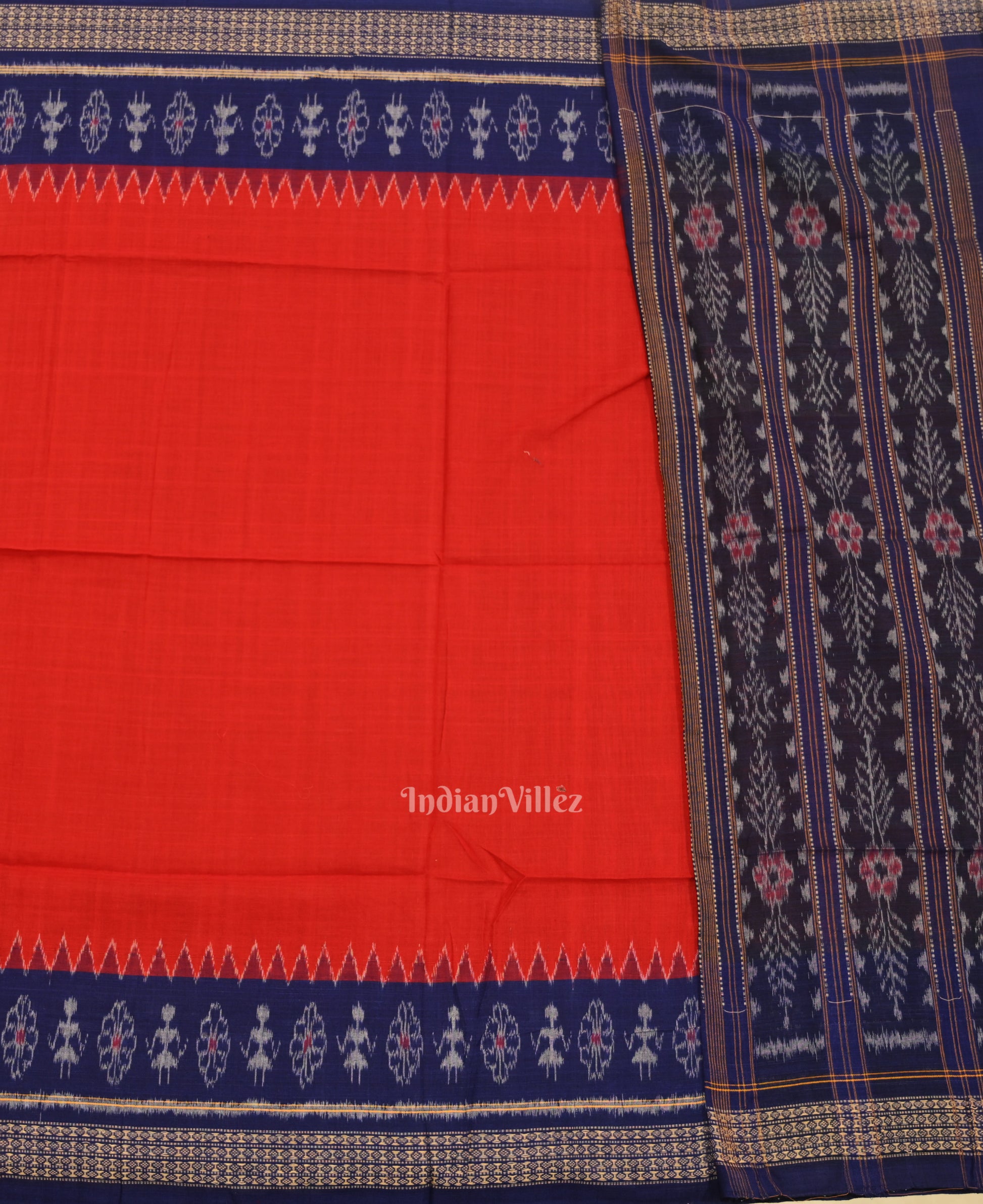 Blue Red Jhoti Theme Odisha Ikat Sambalpuri Dress Set & Dupatta