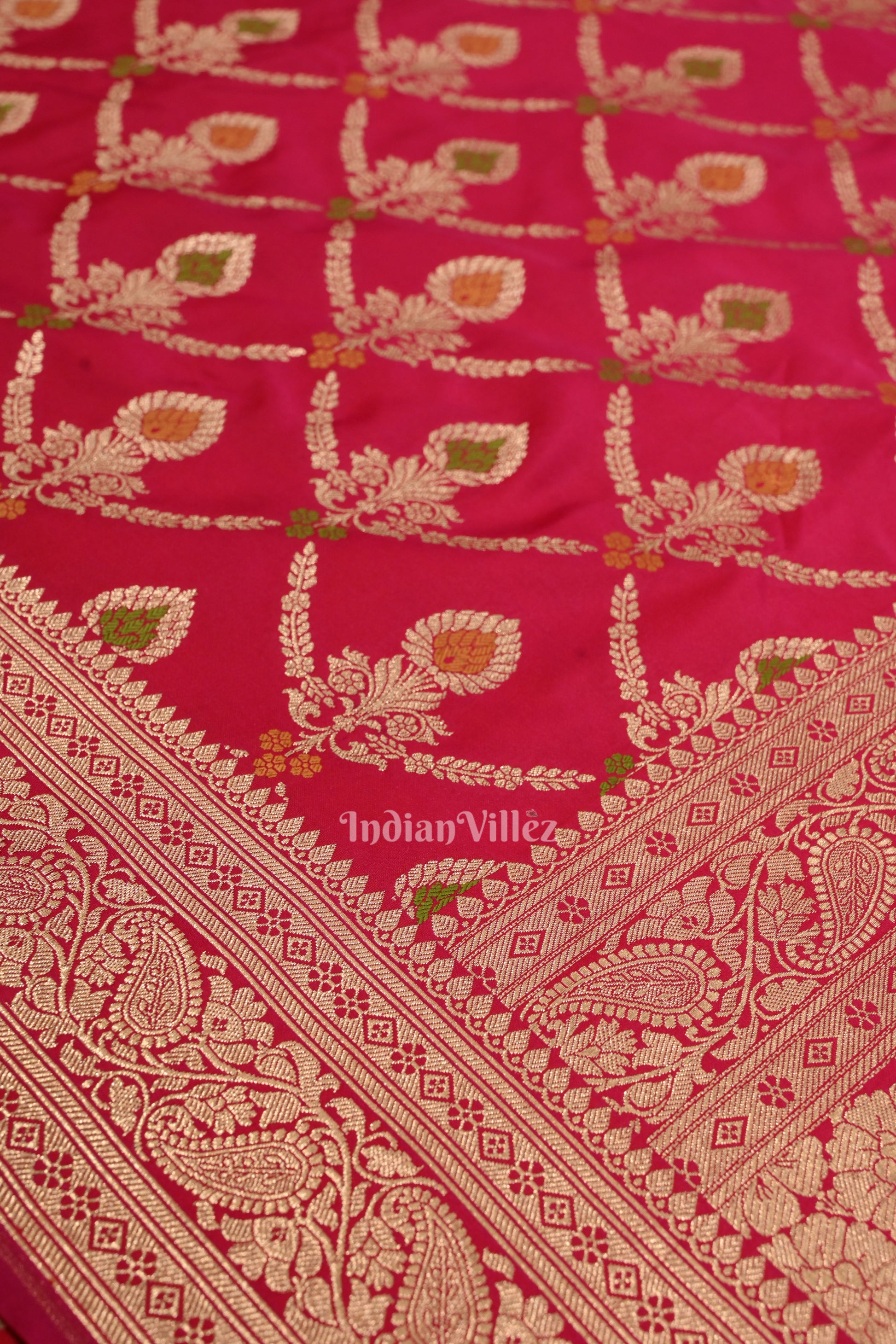 Rani Pink Meenakari Pure Mashru Satin Silk Banarasi Saree