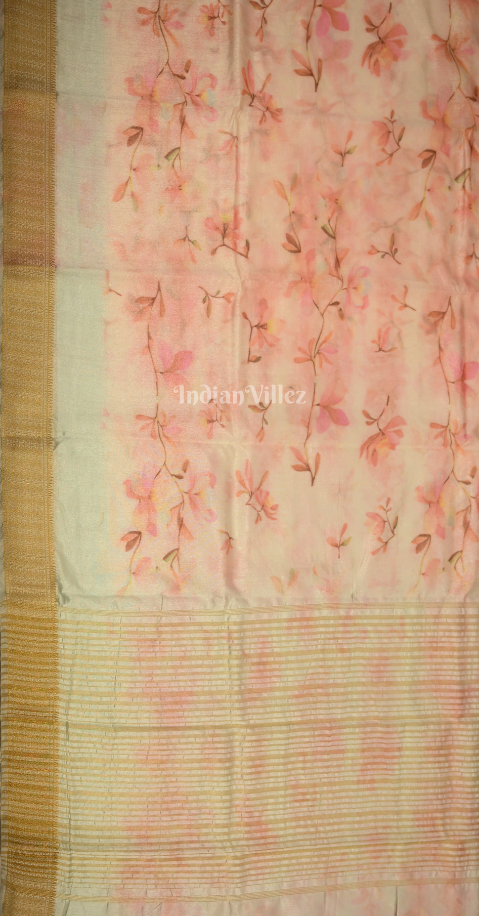 Pink Pastel Green Floral Printed Design Pure Tussar Silk Saree