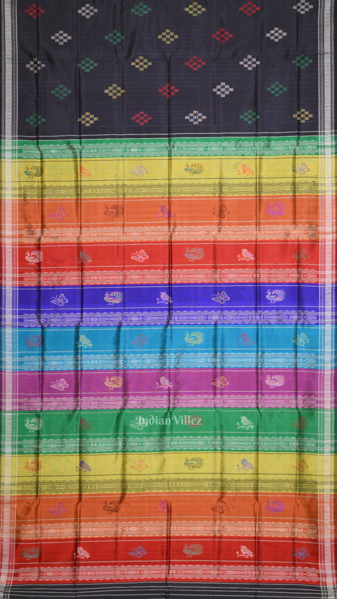 Black  Pasapali Double Pallu Berhampuri Silk Saree