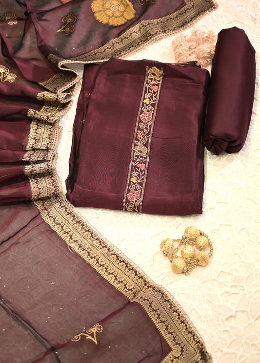 Coffee Silk Unstitched Salwar Suit 