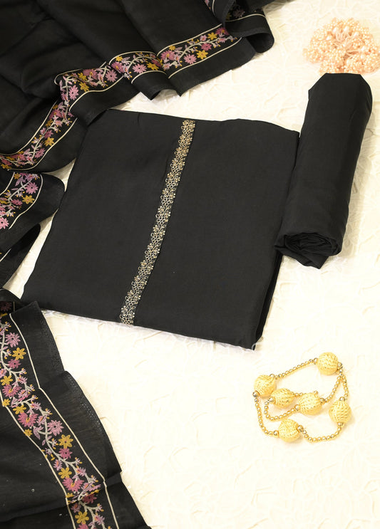 Black Flower Motif Unstitched Salwar Suit 
