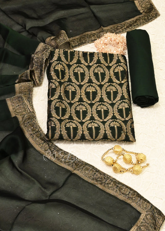 Bottle Green Unstitched Salwar Suit 