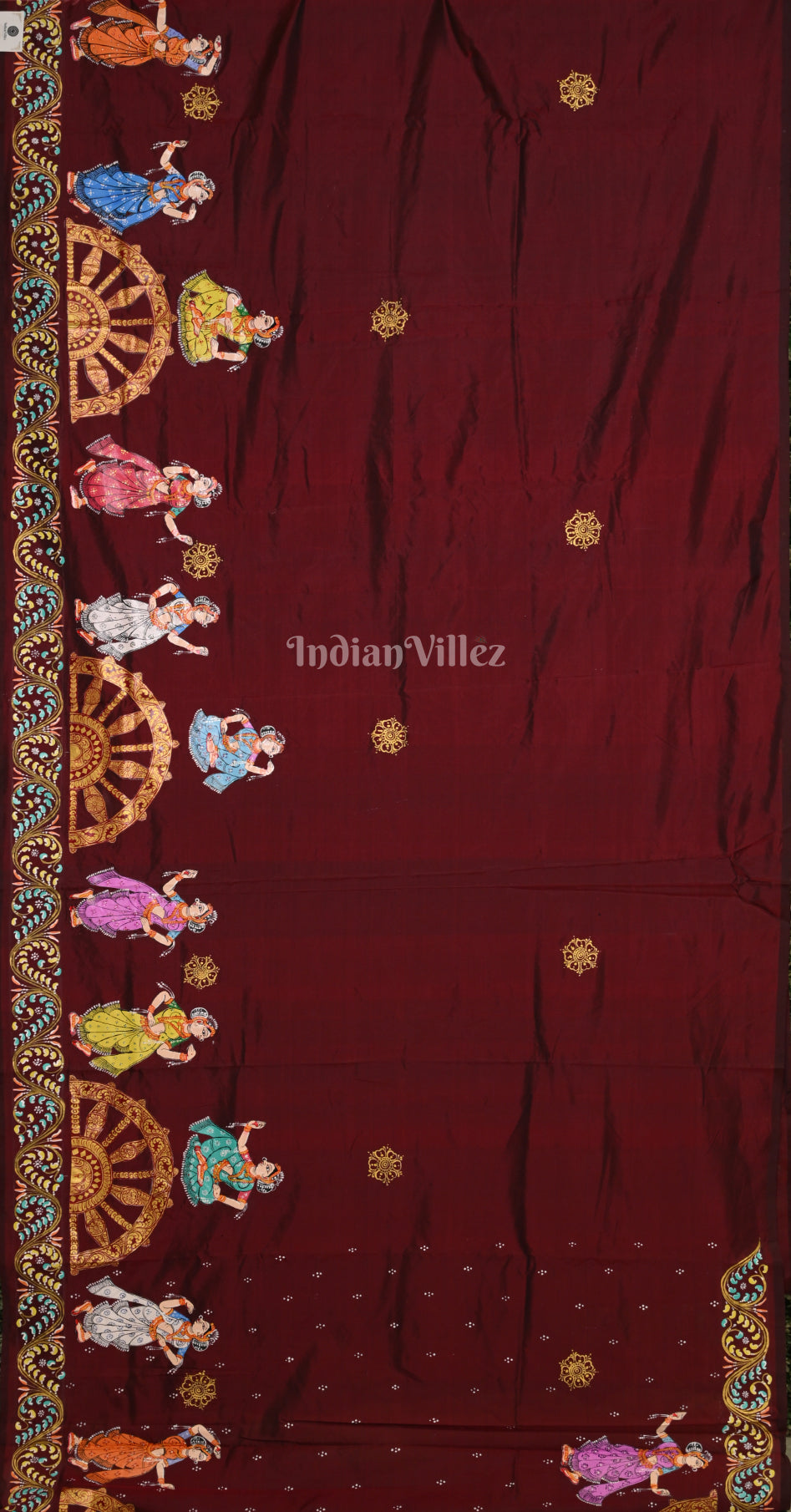 Beige Maroon Nartaki Konark Temple Hand-Painted Pattachitra Saree