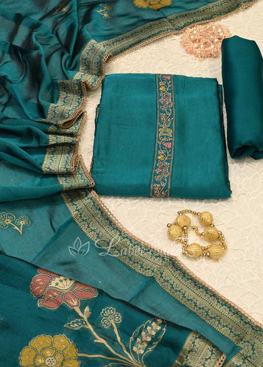 Teal Blue Unstitched Salwar Suit