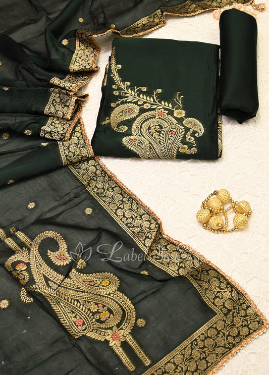 Dark Green Unstitched Salwar Suit 