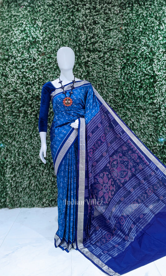 Navy Blue Tribal Theme Odisha Ikat Sambalpuri Silk Saree