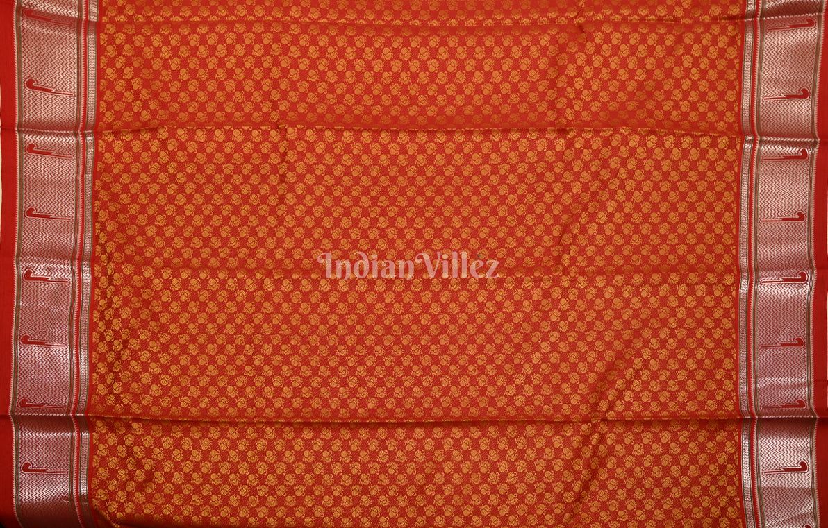 Rani Pink Orange Kanjivaram Silk Saree