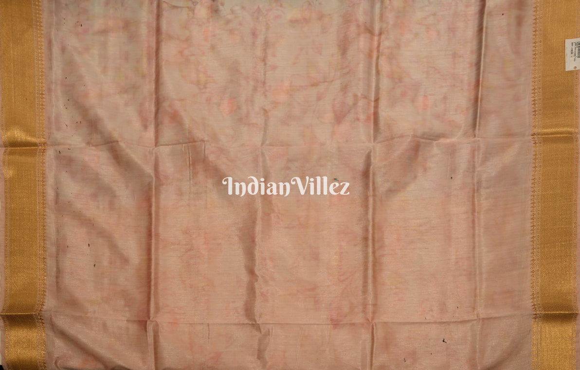 Dusty Pink Floral Printed Design Pure Tussar Silk Saree 
