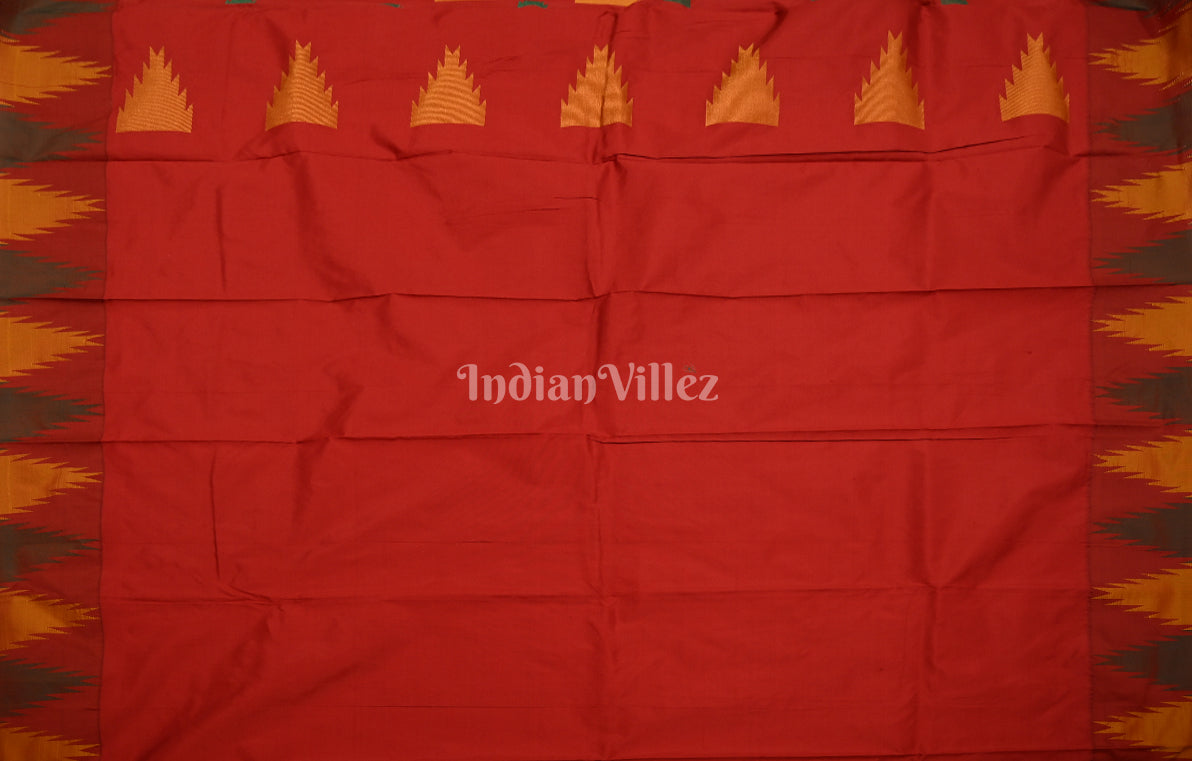 Beige Red Kanjivaram Silk Saree