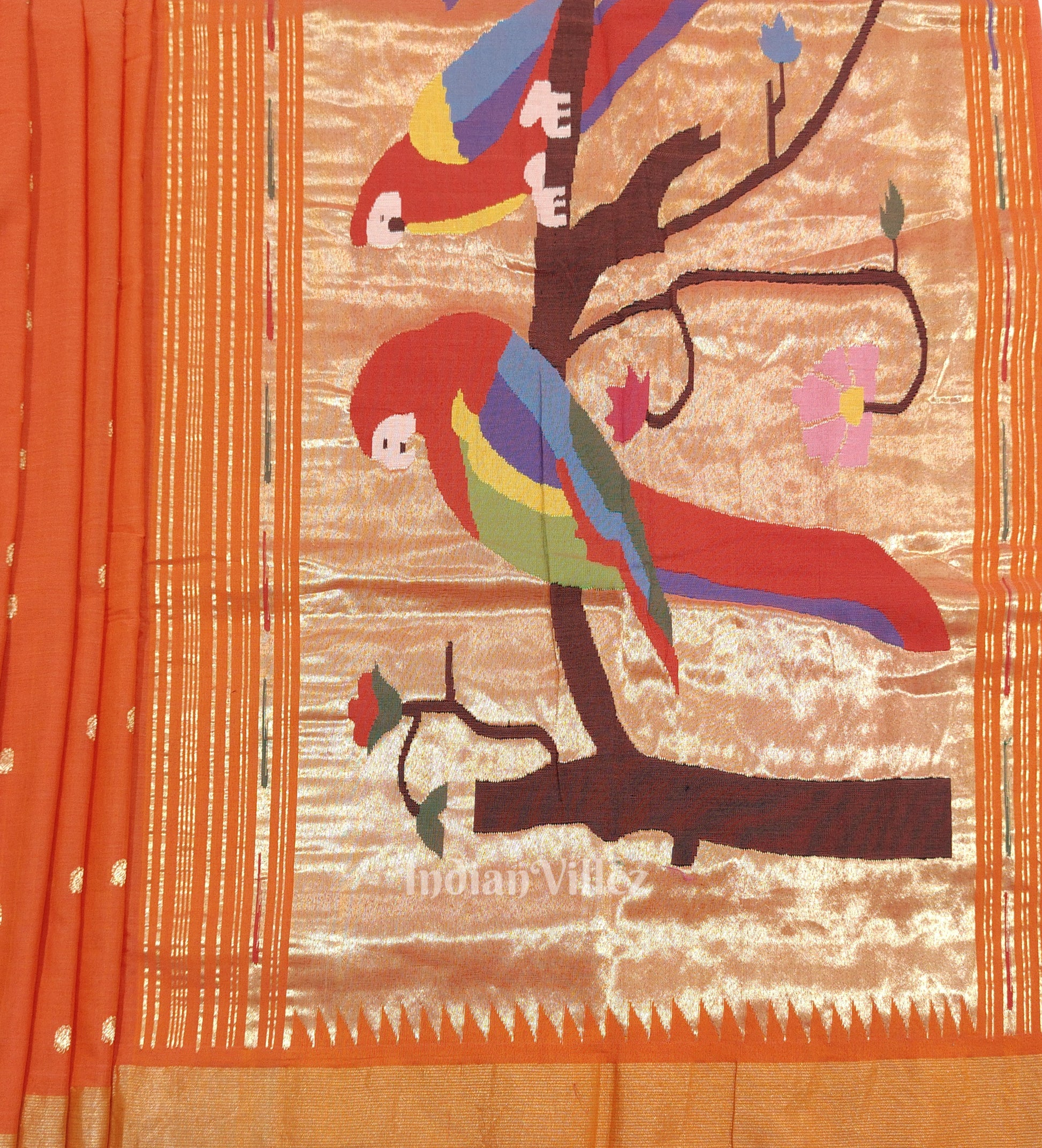 Orange Rich Pallu  Cotton Paithani Saree