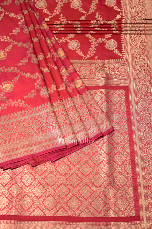 Raspberry Pink Dual Tone Meenakari Pure Mashru Satin Silk Banarasi Saree