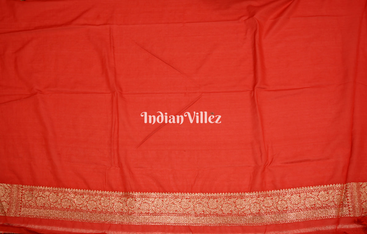 Red Pure Khaddi Gergette Banarasi with Nylon Weaving Saree