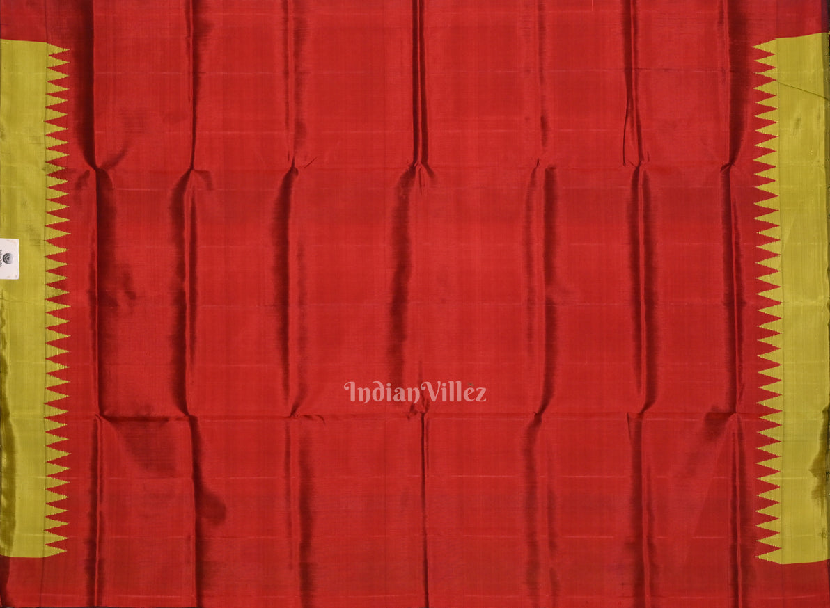 Mehendi Green & Red With Multicolor Double Pallu Berhampuri Silk Saree