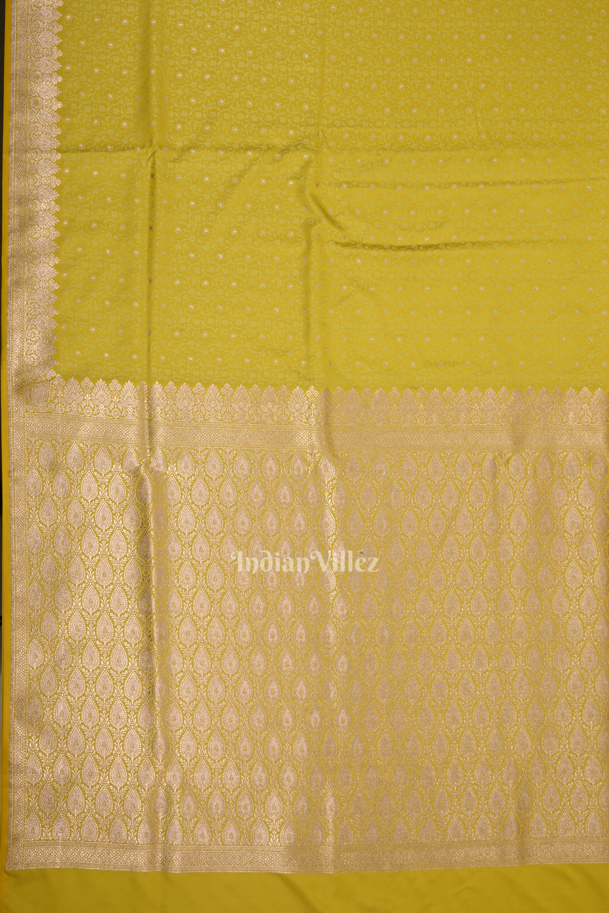 Lime Yellow Meenakari Mashru Satin Silk Banarasi Saree
