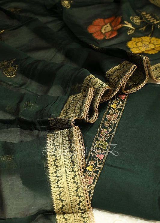 Bottle Green Unstitched Salwar Suit 