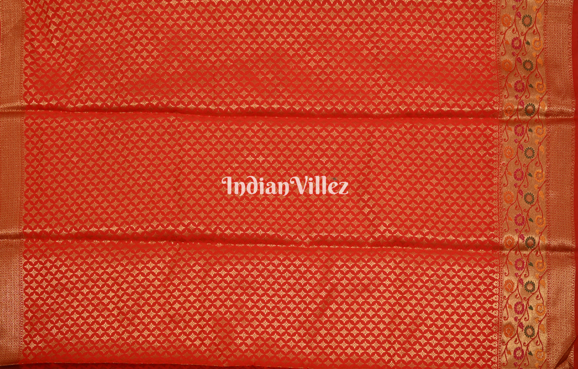 Yellow Red Organza Silk Meenakari Weaving Banarasi Saree 