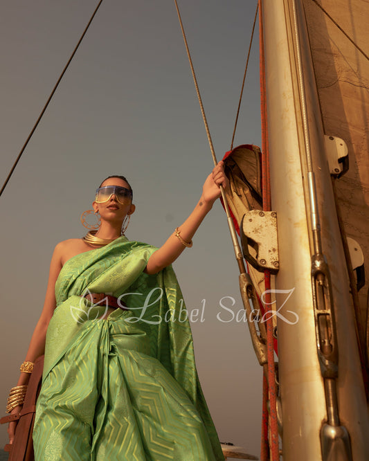 Green Two Tone Leheriya Banarasi Satin Silk Saree
