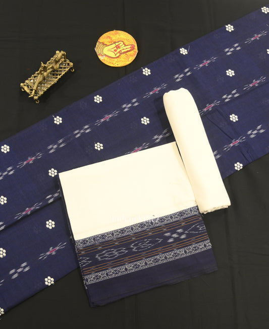 Blue White Flower Buti Odisha Ikat  Sambalpuri Dress Set & Dupatta