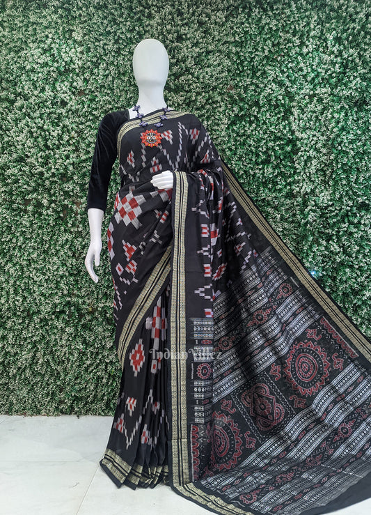 Black Red Pasapali Odisha Ikat Sambalpuri Silk Saree