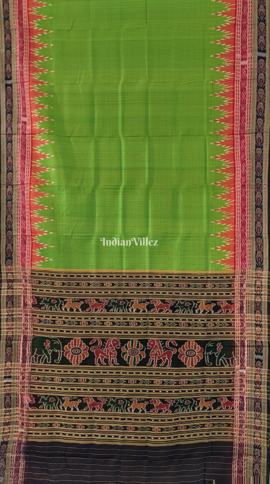 Parrot Green Sachipar Khandua Pata Silk Saree