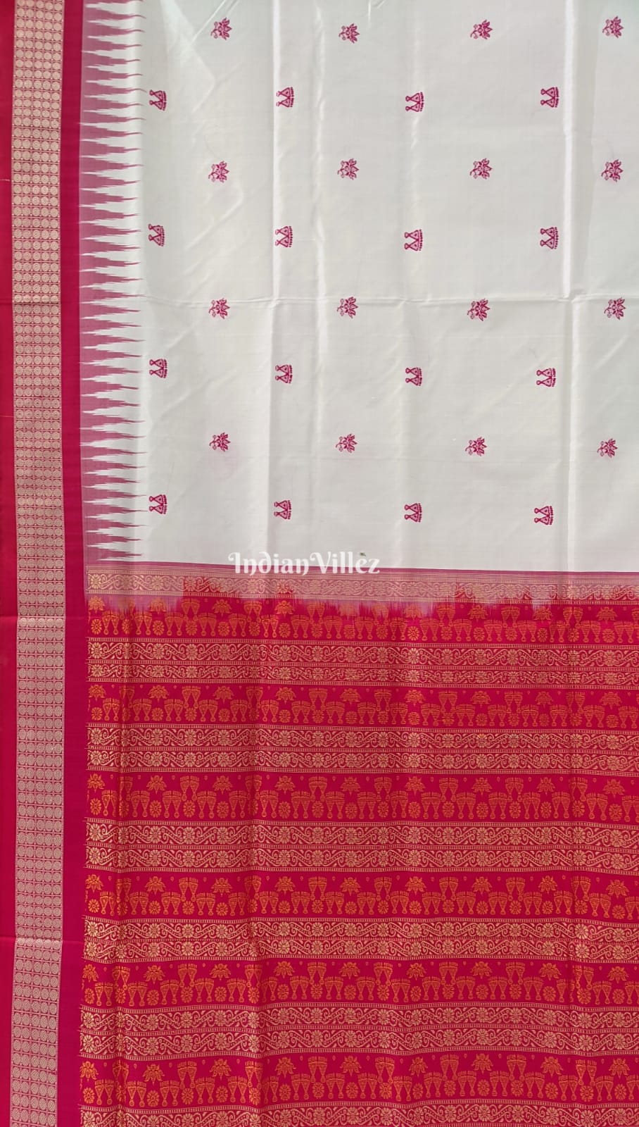 White Rani Laxmi Pada Bomkai Pure Sambalpuri Silk Saree