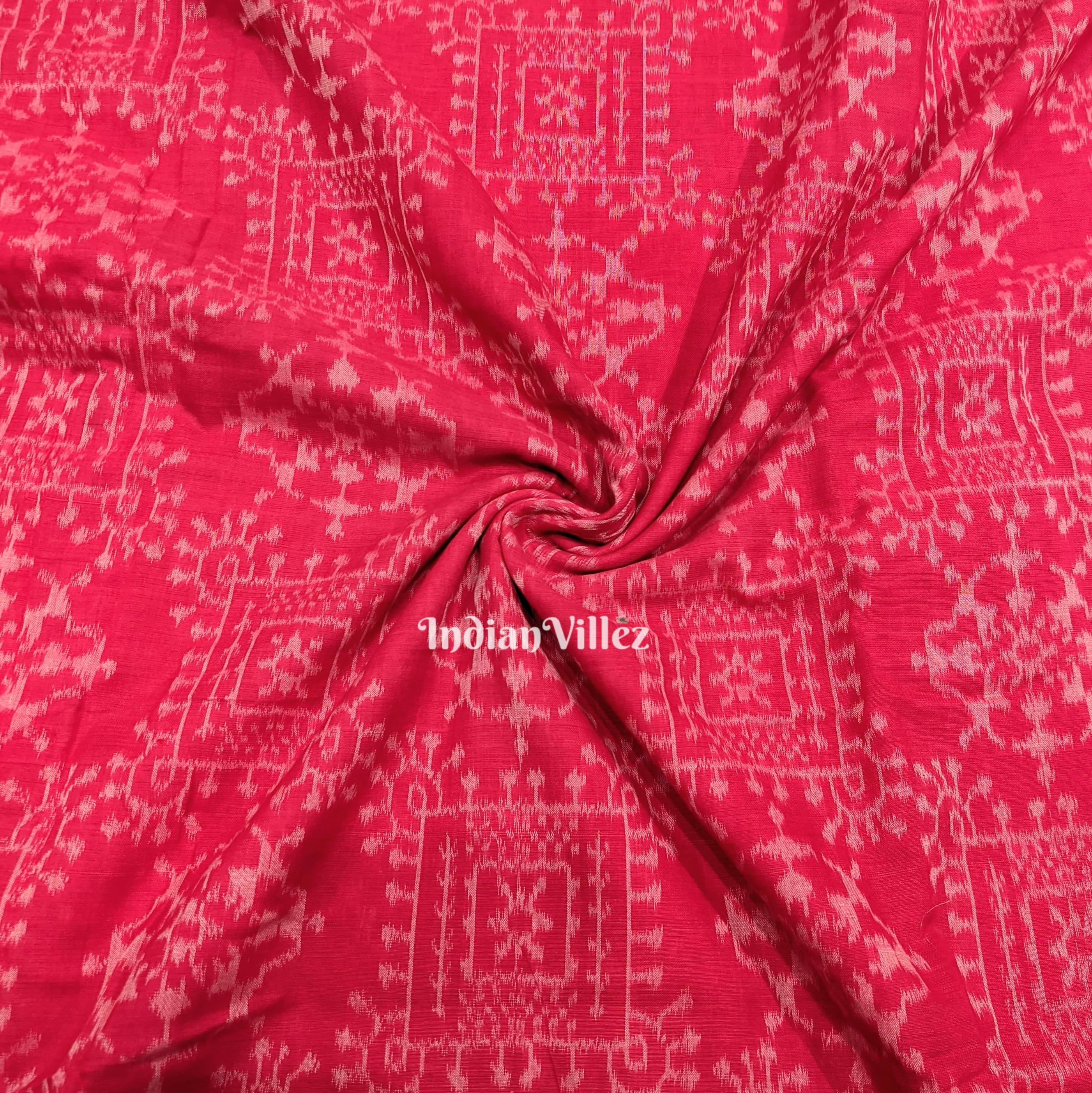 Ruby Red Tribal Jhoti Design Sambalpuri Ikat Cotton Fabric