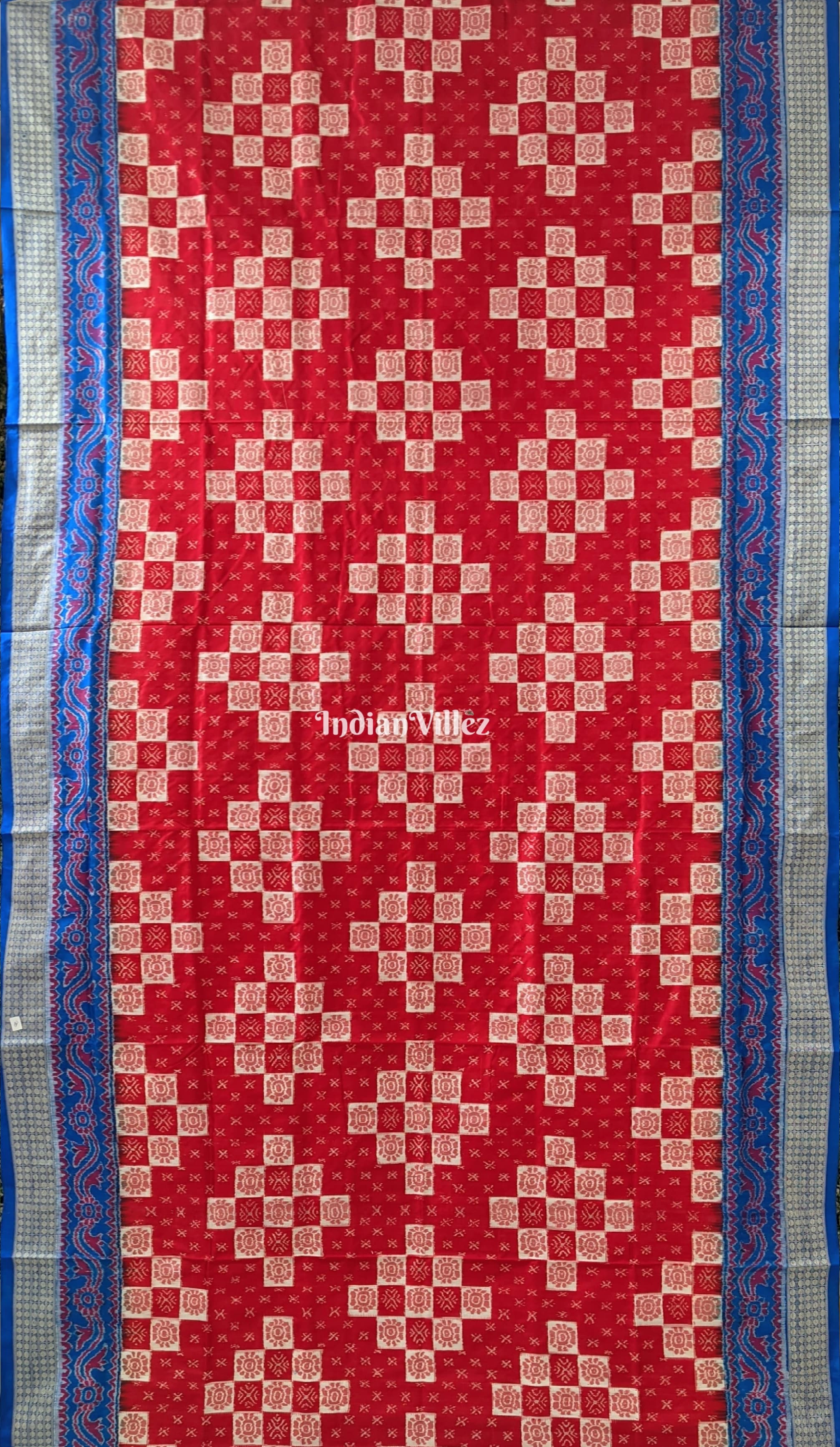 Red Royal Blue Pasapali Sambalpuri Silk Saree