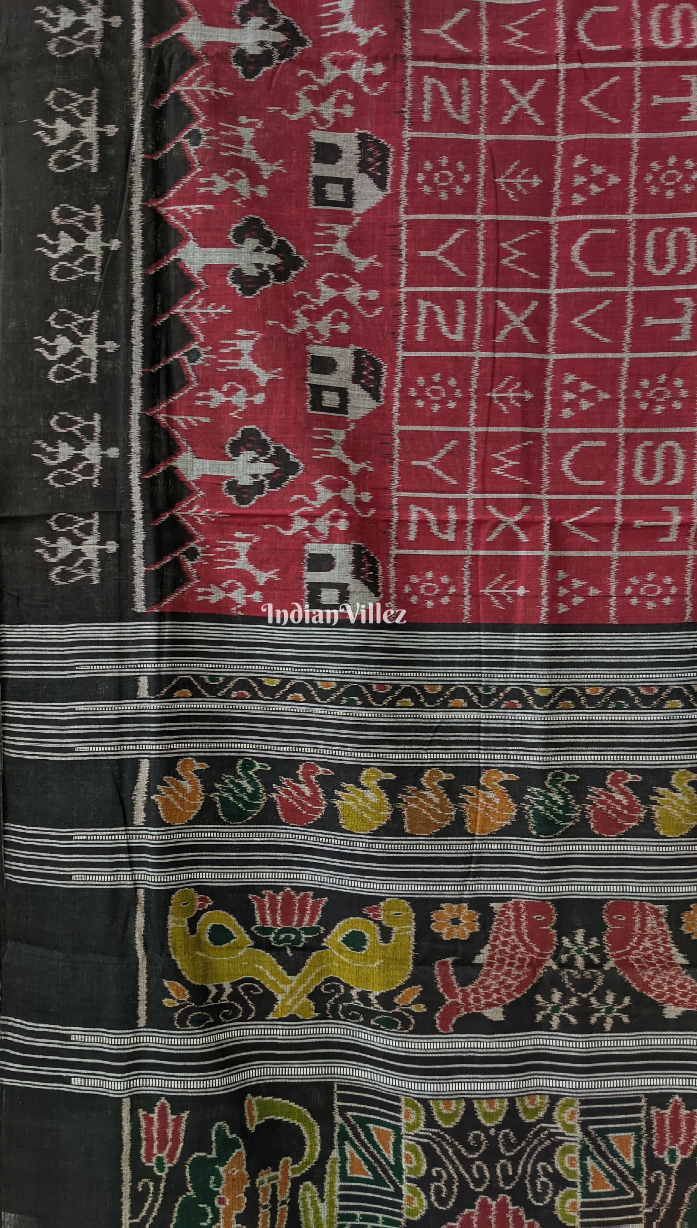 Maroon English Alphabet Odisha Ikat Contemporary Cotton Saree