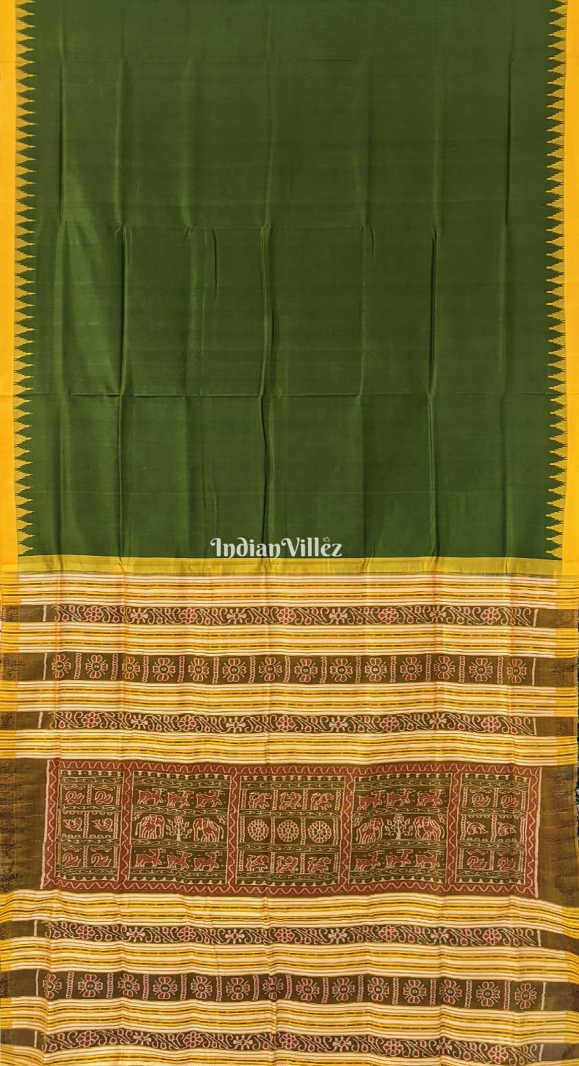 Olive Green Odisha Handloom Sambalpuri Silk Saree