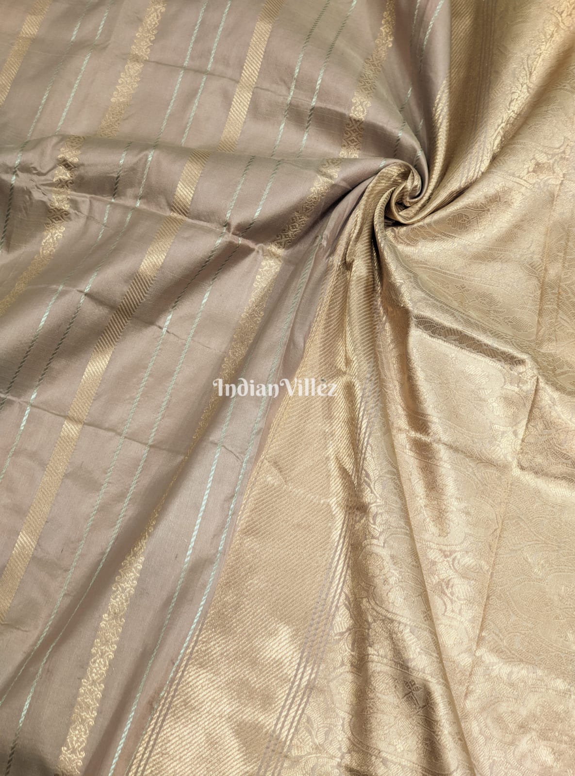 Carley's Rose Gold Designer Banarasi Katan Silk Saree