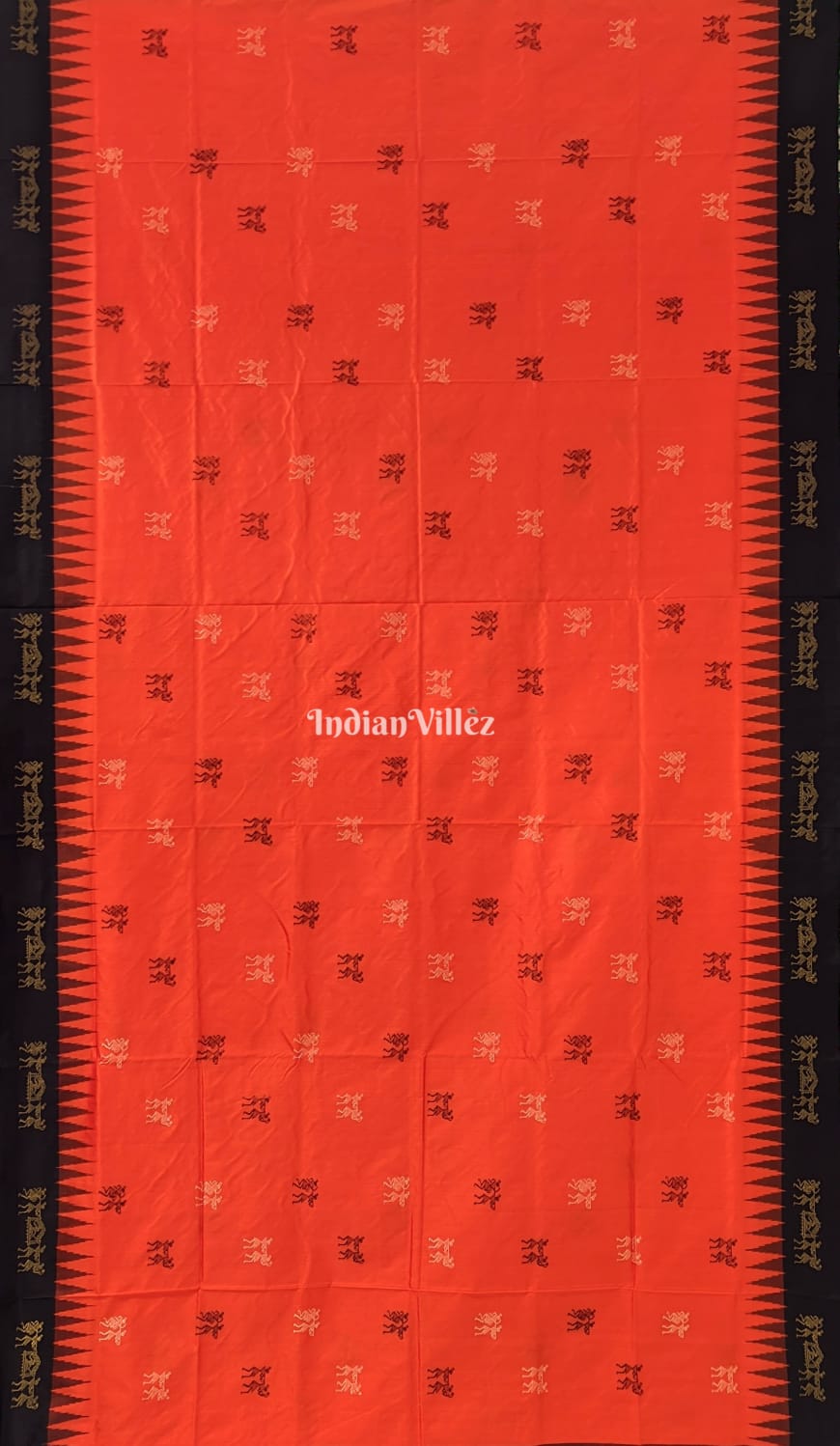 Orange Black Bomkai Sambalpuri Ikat Silk Saree with Tissue Work