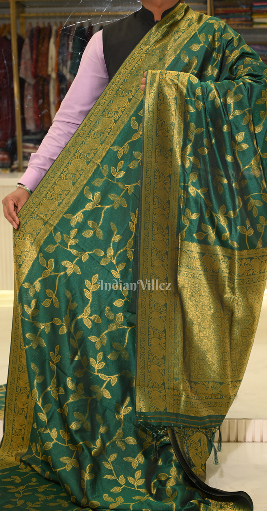 Bottle Green Two Tone Chinon Woven Banarasi Silk Saree 