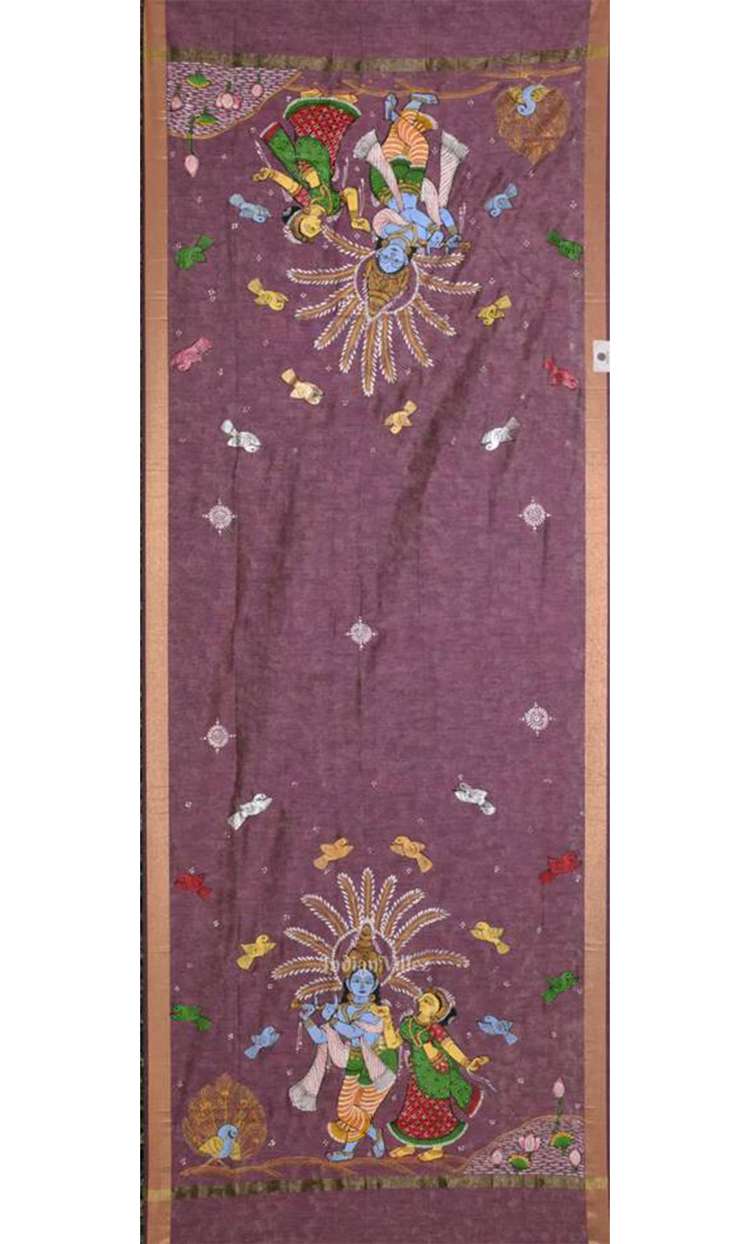 Baby Pink Radha Krishna Raas Leela Theme Patachitra Chanderi Dupatta