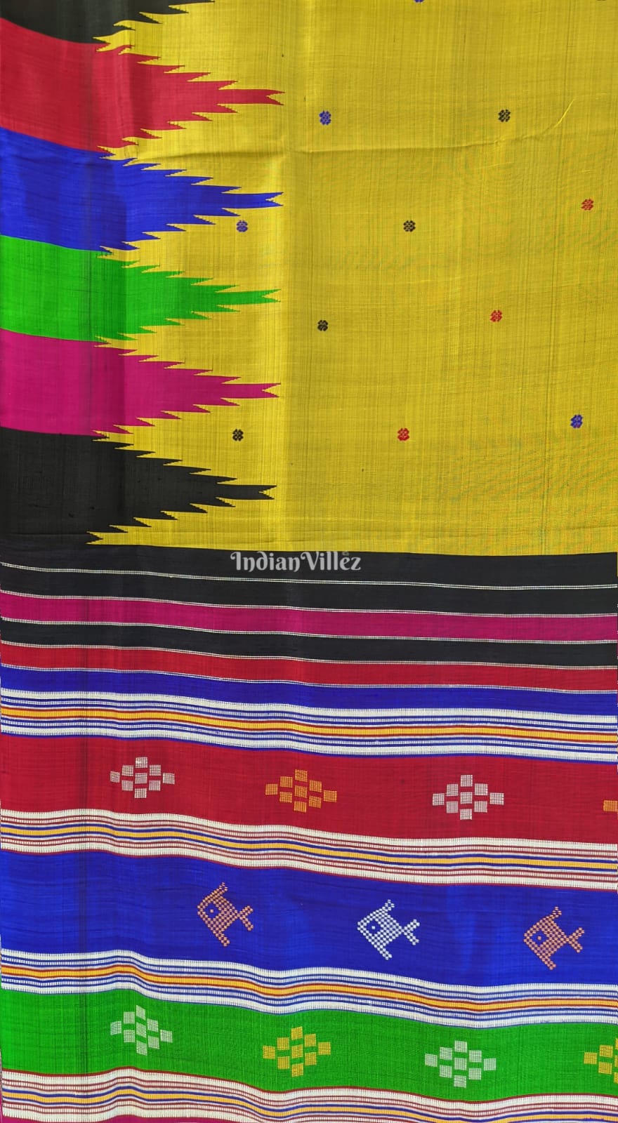 Mehendi Green Ganga Jamuna Border Berhampuri Silk Saree with Double Pallu