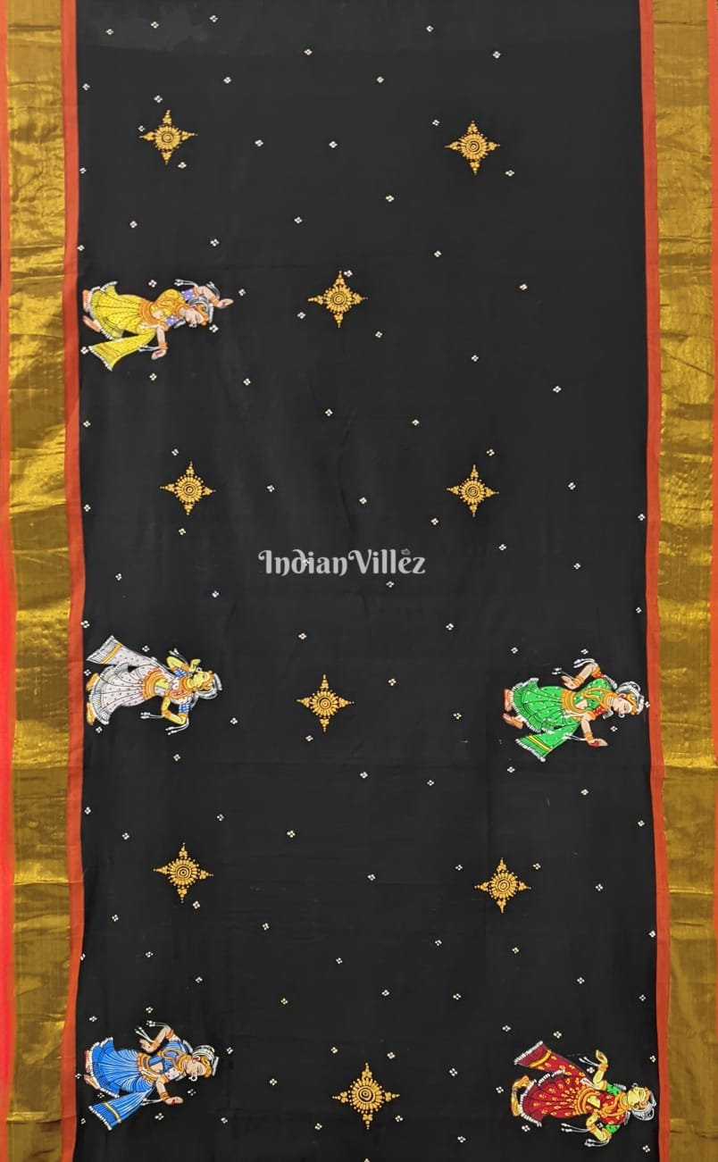Black Vivah Theme Pattachitra South Silk Saree
