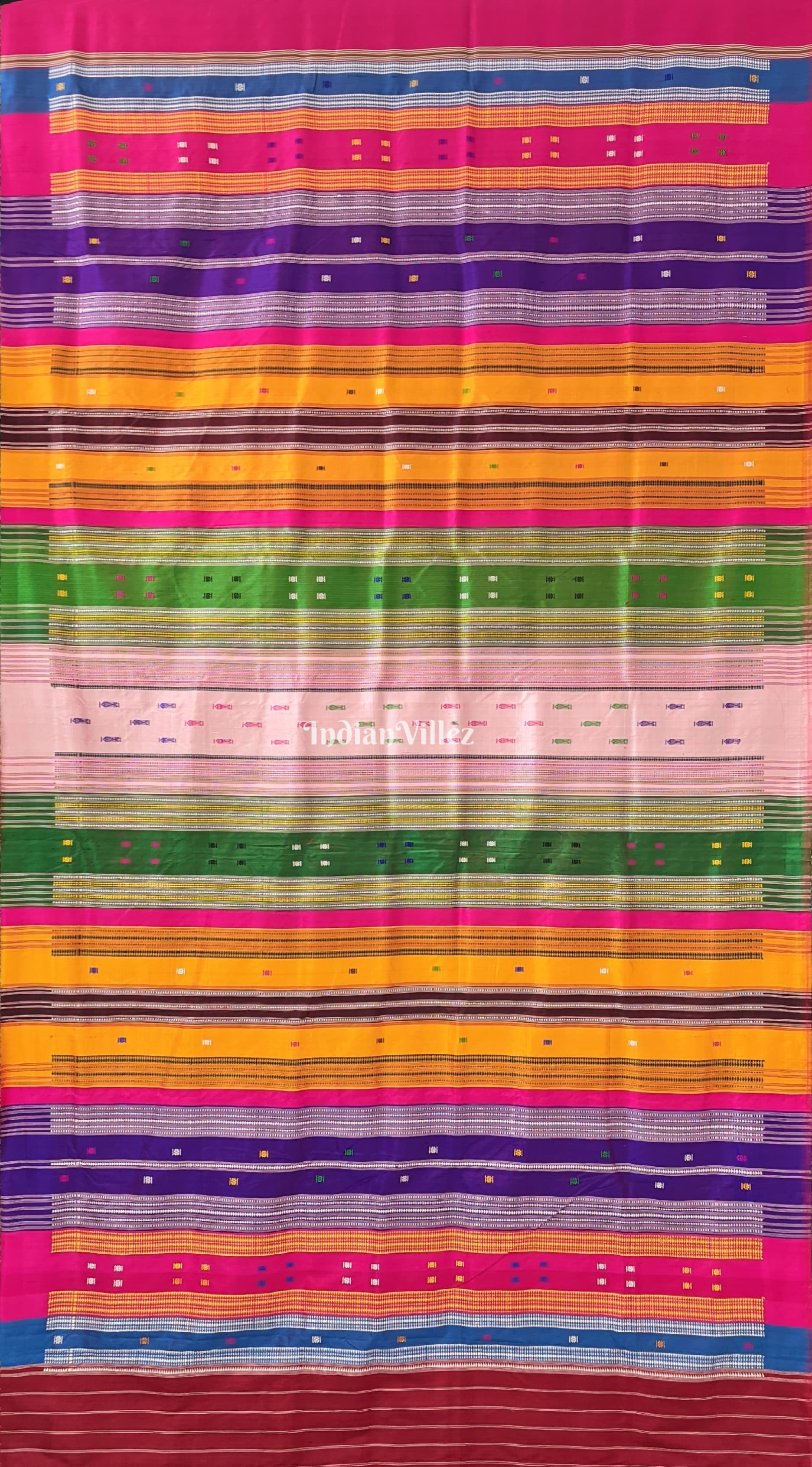 Rani Pink Designer Contemporary Silk Saree with Multicolor Double Anchal