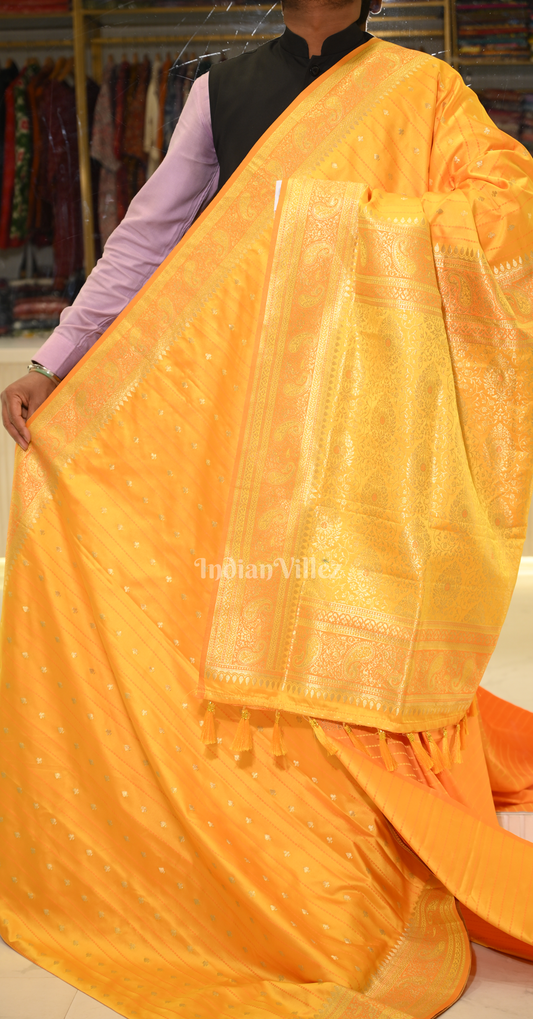 Yellow Zari Satin Silk Banarasi Saree