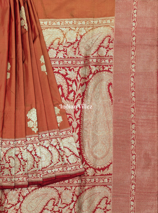 Orange Dual Tone Floral Motif Designer Banarasi Silk Saree