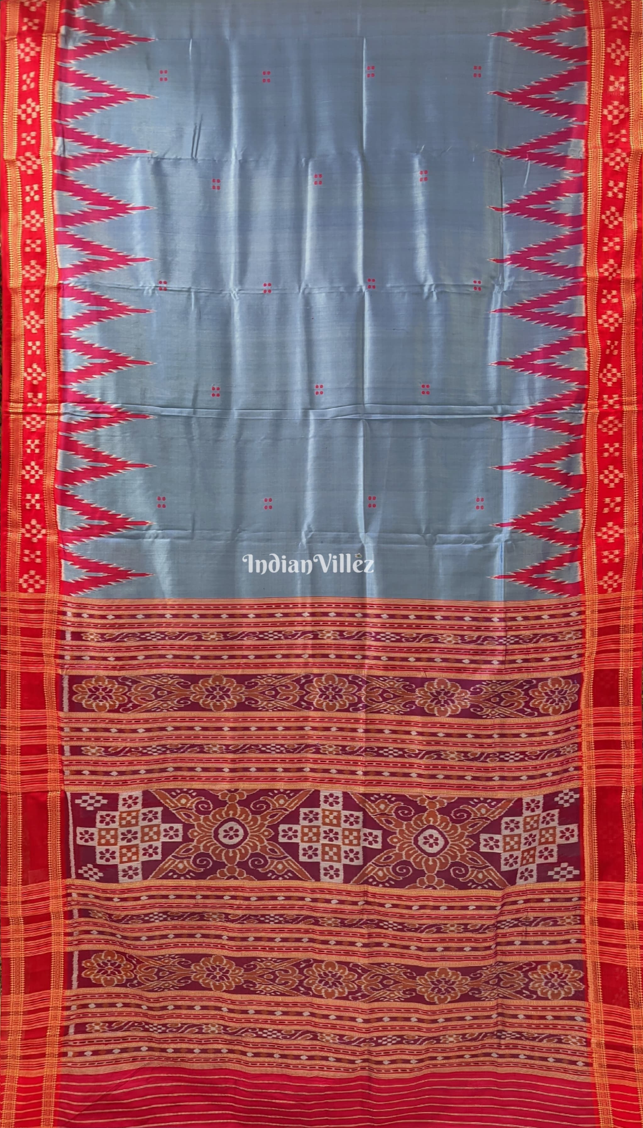Sky Blue Khandua Silk Saree with Anchal & Border Pasapali Theme