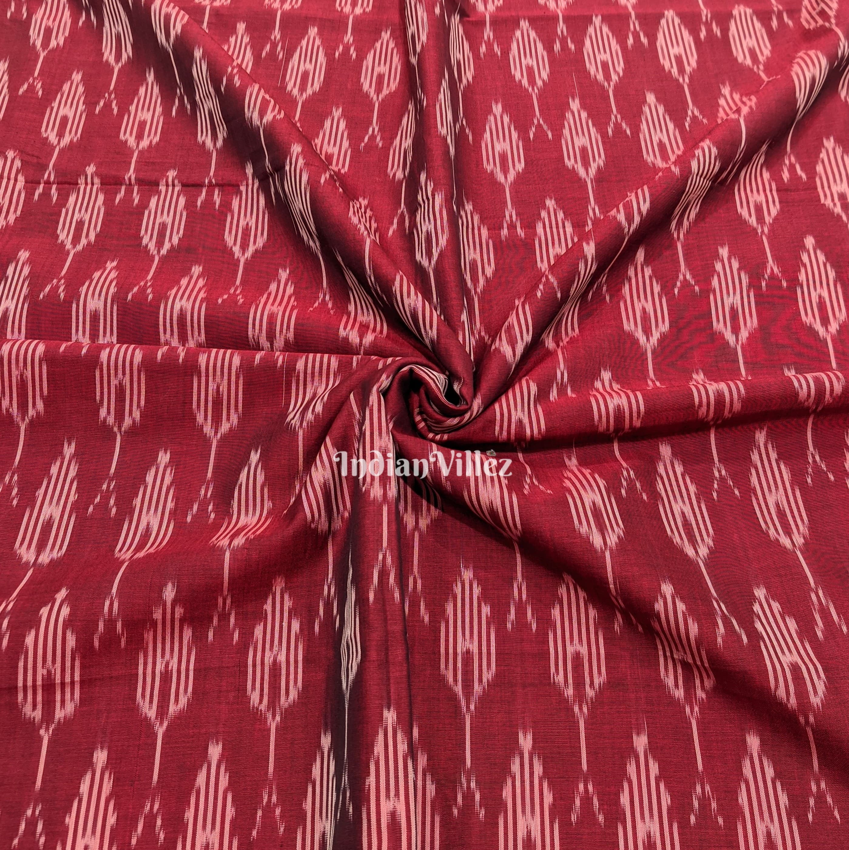 Maroon Handwoven Cotton Pochampally Ikat Fabric