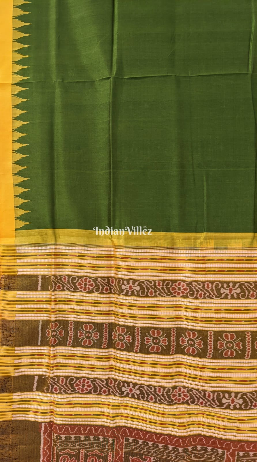 Olive Green Odisha Handloom Sambalpuri Silk Saree
