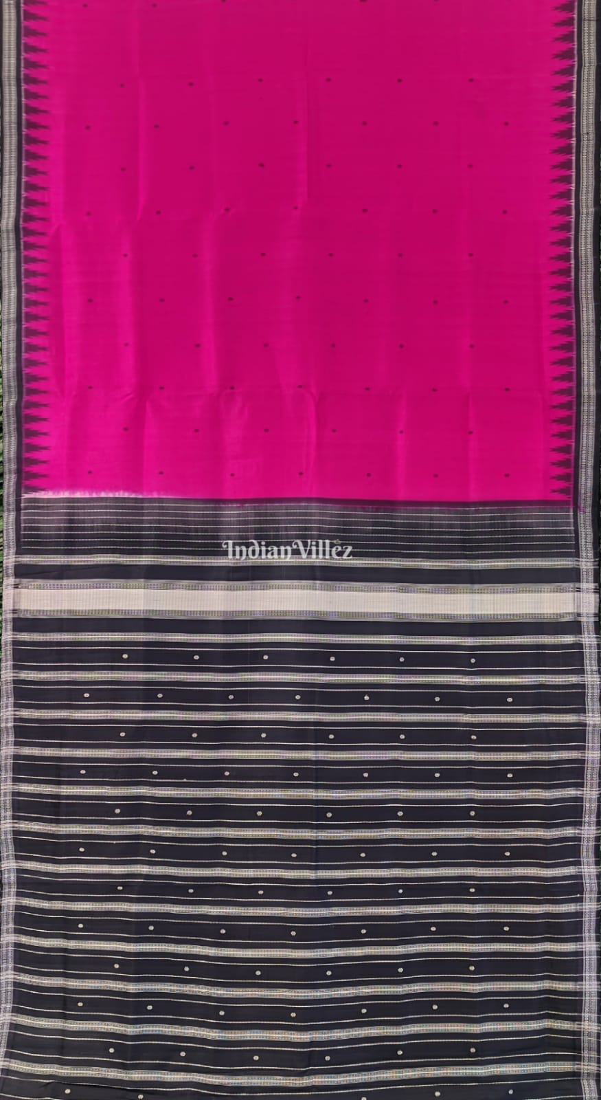 Rani Pink Traditional Double Pallu Berhampuri Silk Saree